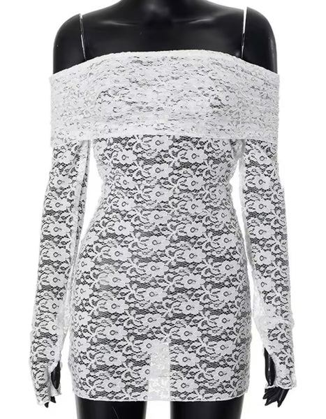 Women Sexy Off The Shoulder Full Sleeve Lace Dress