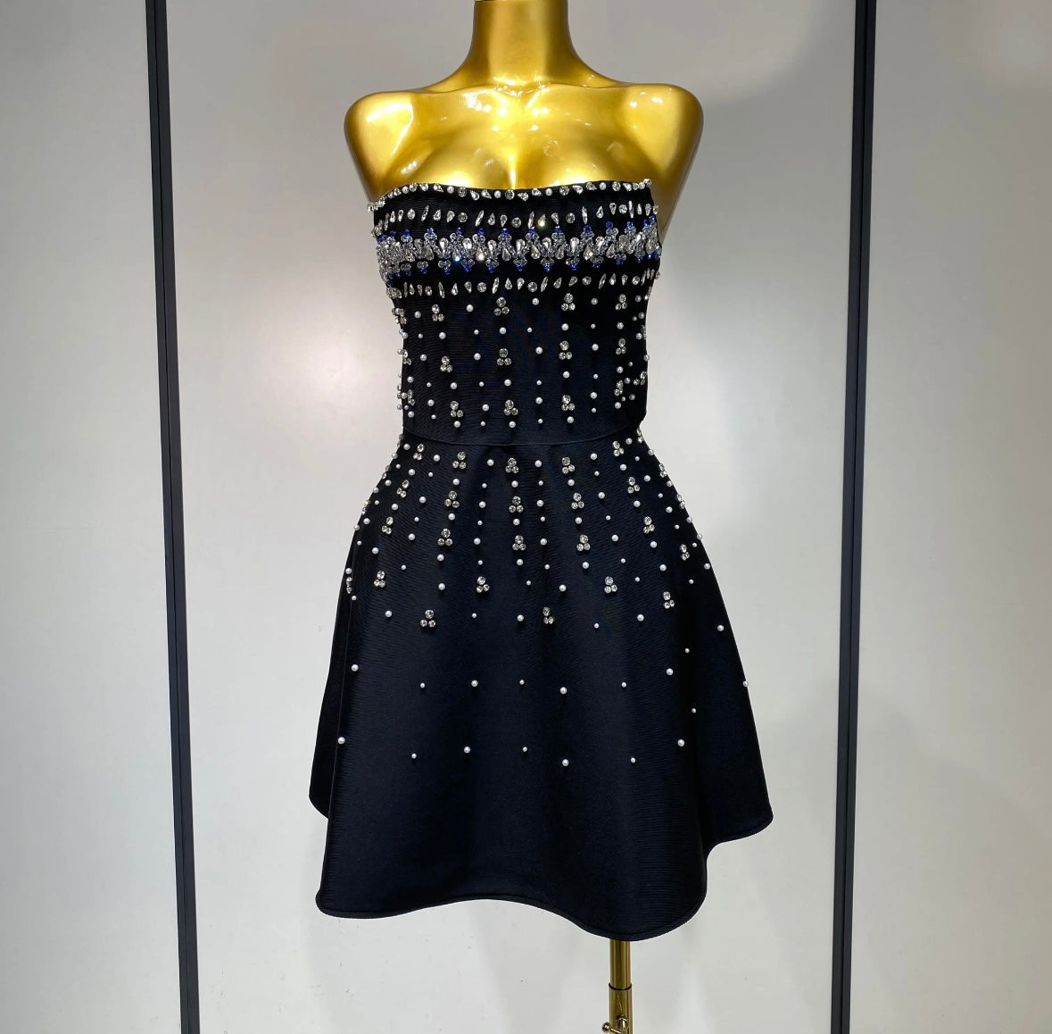 Women Sexy Strapless Bling Rhinestone Dress