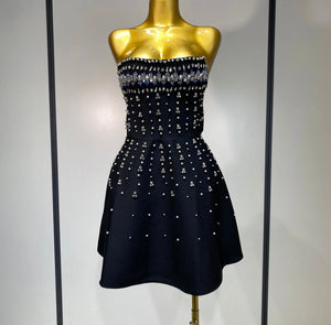 Women Sexy Strapless Bling Rhinestone Dress