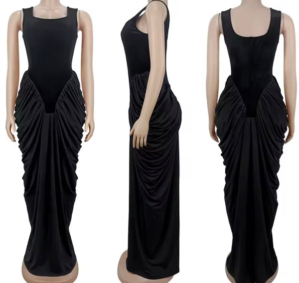 Women Sexy Sleeveless Velour Ruched Maxi Dress