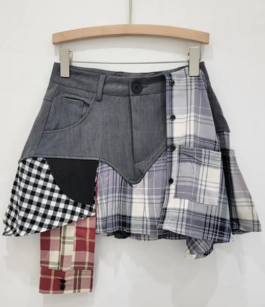 Women Fashion Color Plaid Patchwork Skirt