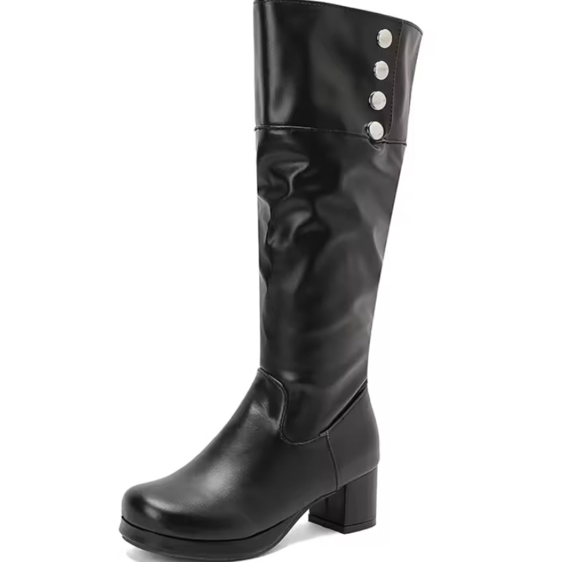 Women Color Button Fashion Faux Leather Knee High Boots