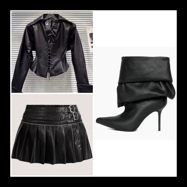 Women Fashion Faux Leather Pointed Toe Ruched Ankle Boots