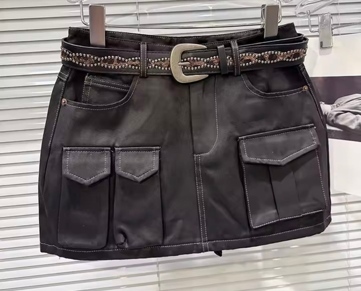 Women Fashion Belted Cargo Short Skirt