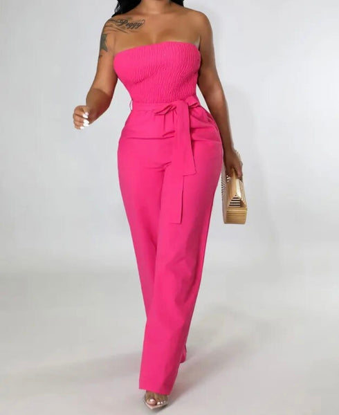 Women Sexy Strapless Solid Color Jumpsuit