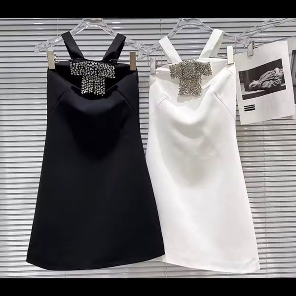 Women Bling Bow Sleeveless Criss Cross Open Back Dress