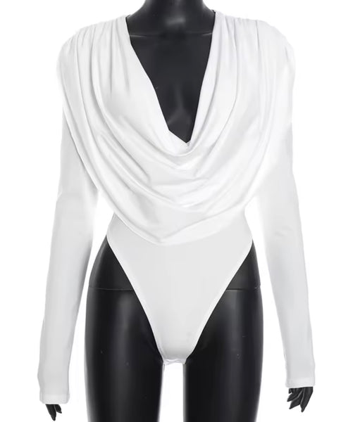 Women Sexy Fashion Draped Full Sleeve Bodysuit Top