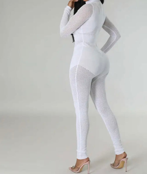 Women Sexy Full Sleeve Mesh Patchwork Jumpsuit