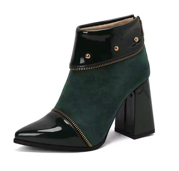 Women Fashion PU Suede Zipper High Heel Ankle Boots