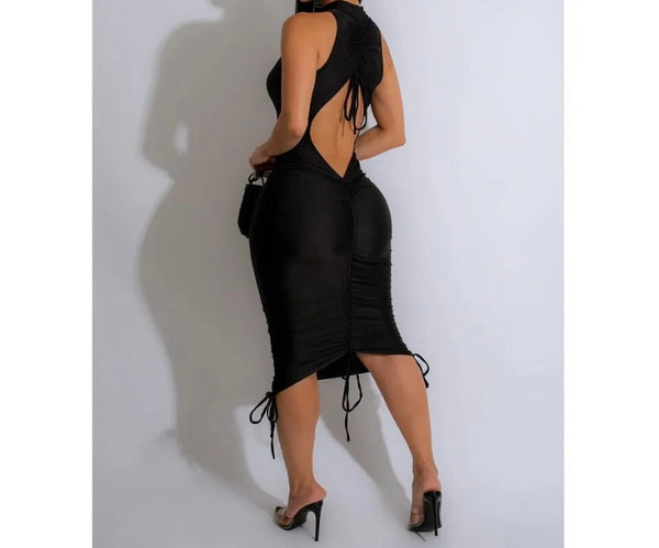 Women Sexy Sleeveless Open Back Tie Up Dress