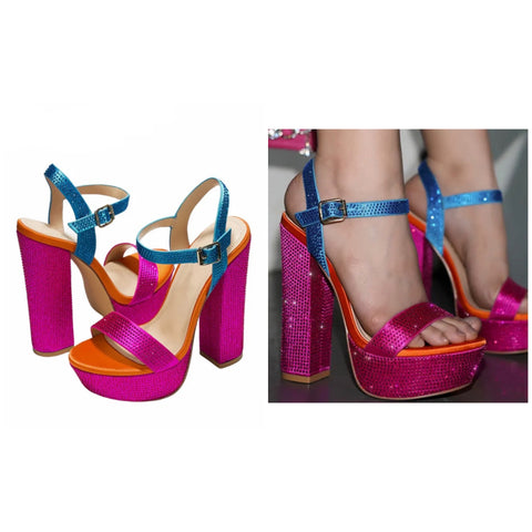 Women Fashion Bling Color Patchwork Platform Ankle Strap Sandals