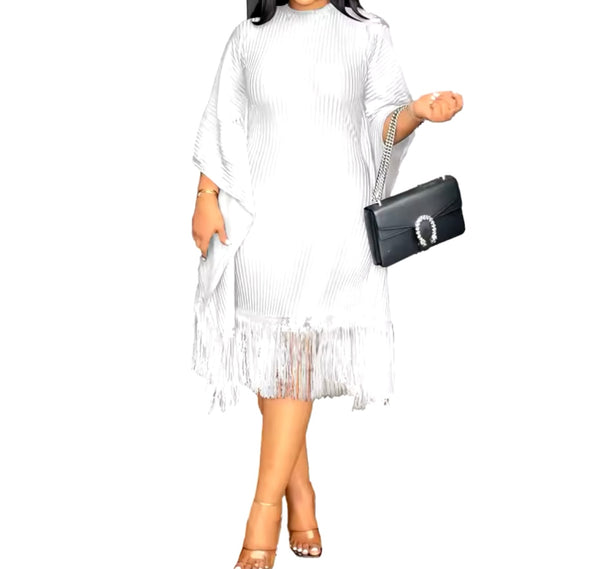 Women Sexy Short Sleeve Sequins Tassel Dress