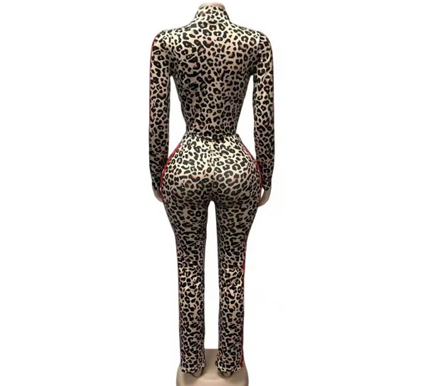 Women Leopard Striped Tracksuit Three Piece Pant Set