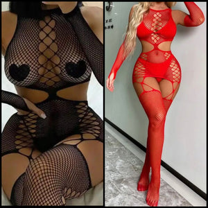 Women Sexy Glove Netted Lingerie Set