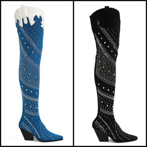 Women Fashion Rivet Bling Over The Knee Western Boots