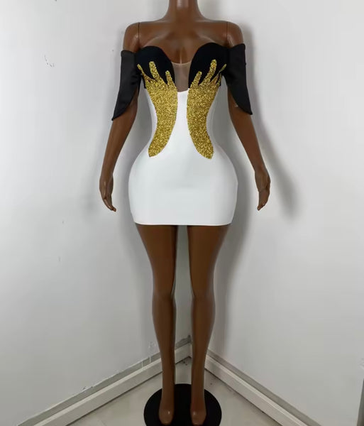 Women Sexy Off The Shoulder Printed White Dress