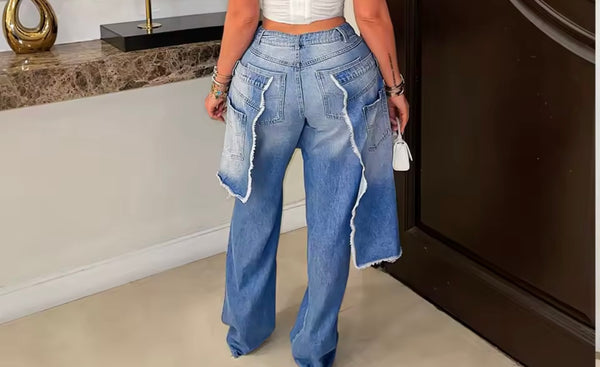 Women Fashion Asymmetrical Ripped Wrap Denim Pants