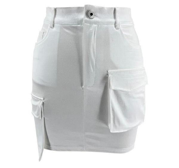 Women Fashion Solid Color Cargo Short Skirt