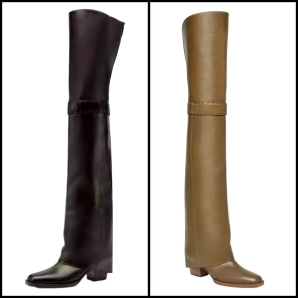 Women Fashion Over The Knee Faux Leather Boots