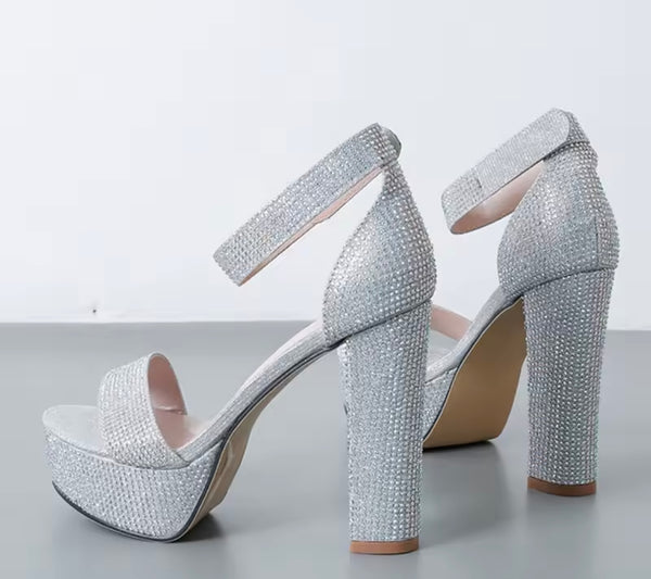 Women Fashion Silver Sparkly Platform High Heel Sandals