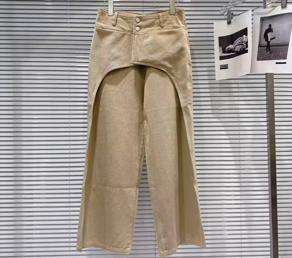Women Fashion Khaki Wrap Wide Leg Pants