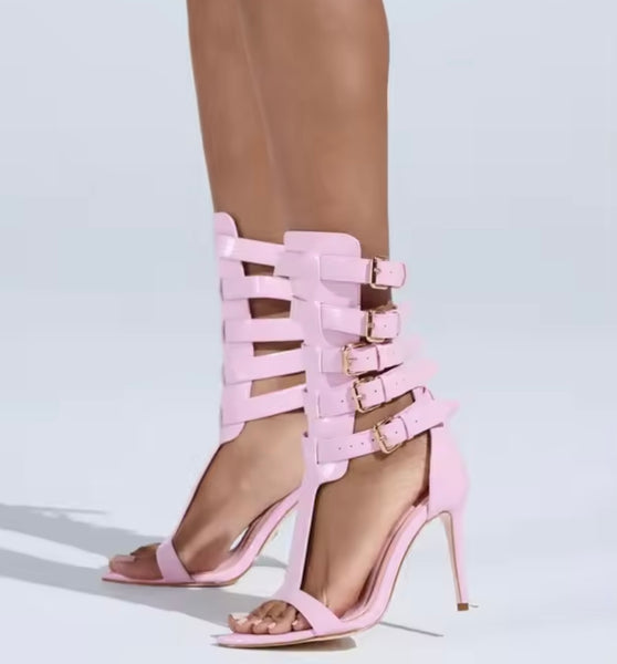 Women Fashion Color Buckled Ankle Strap High Heel Sandals
