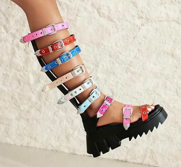 Women Fashion Colorful Buckled Platform Gladiator Sandals
