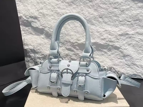 Women Fashion Color Buckled Faux Leather Handbag Purse