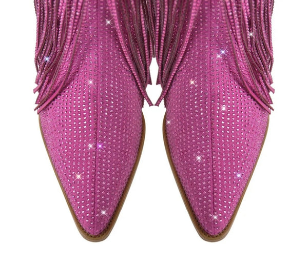 Women Fashion Bling Tassel Western Boots