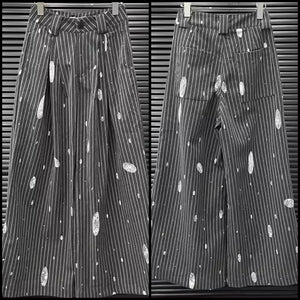 Women Gray Pinstriped Lace Patchwork Fashion Pants