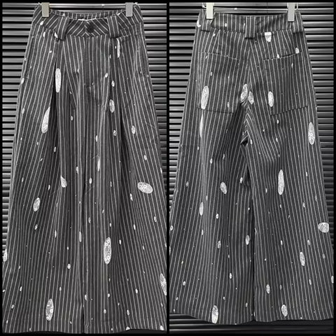 Women Gray Pinstriped Lace Patchwork Fashion Pants
