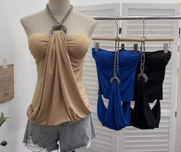 Women Metal Halter Sleeveless Color Fashion Top