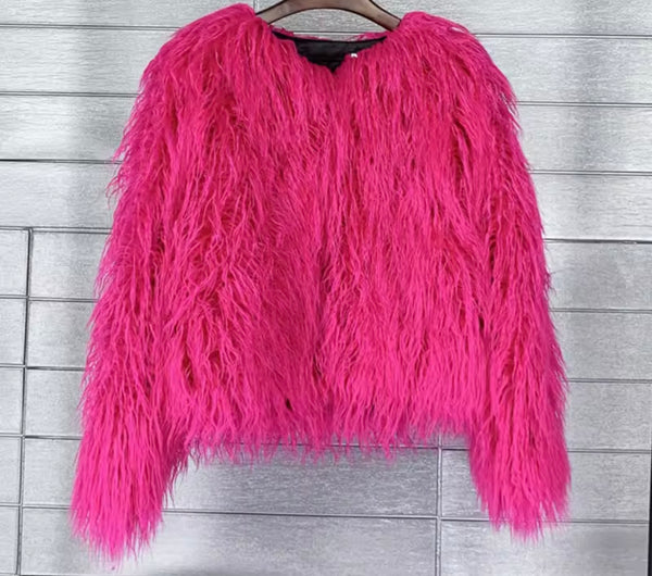Women Color Fashion Faux Fur Jacket