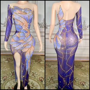 Women Sexy Colorful One Shoulder Bling Mesh Maxi Dress