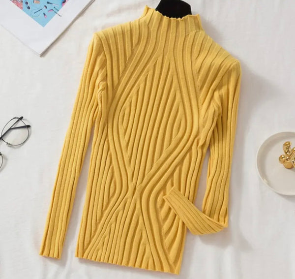 Women Ribbed Full Sleeve Turtleneck Fashion Top