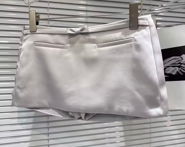 Women Sexy Silver Button Tie Up Sleeveless Two Piece Skirt Set