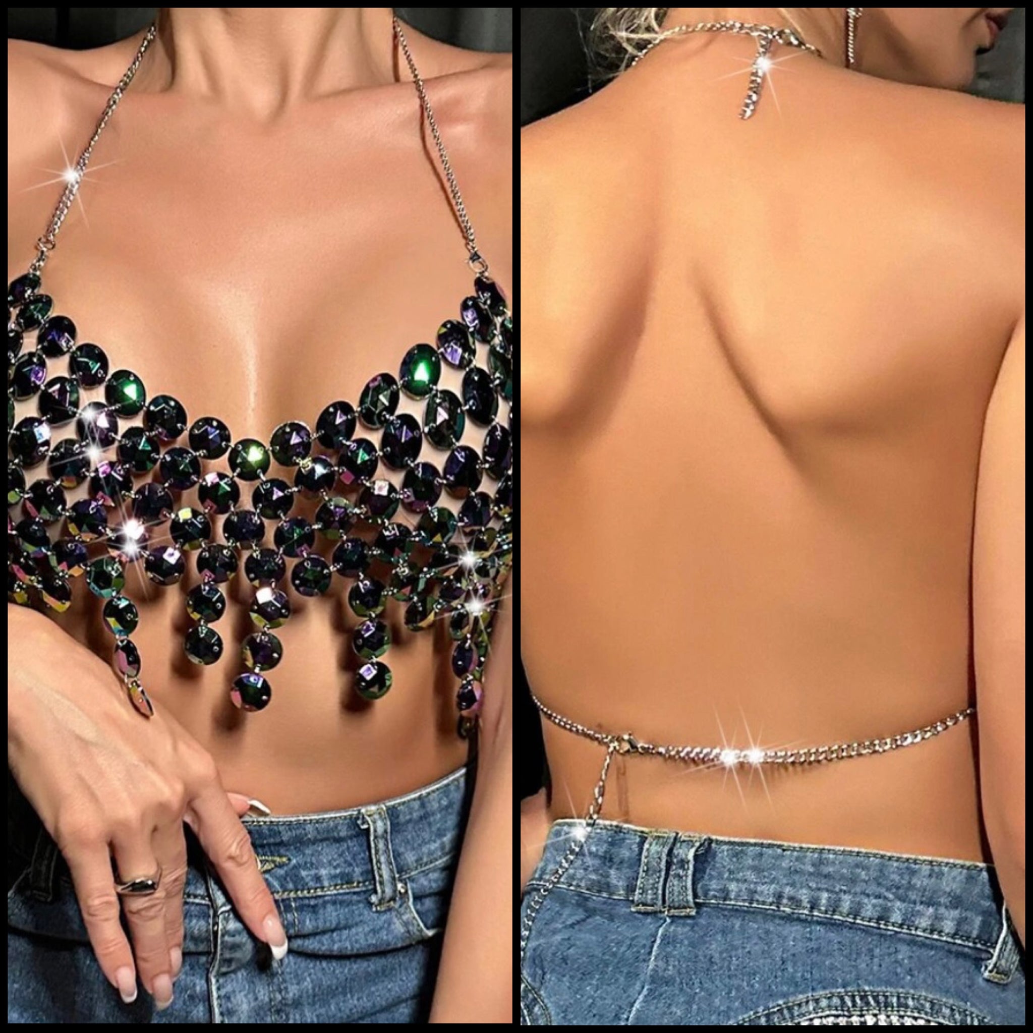 Women Sexy Gem Halter Sleeveless Crop Top