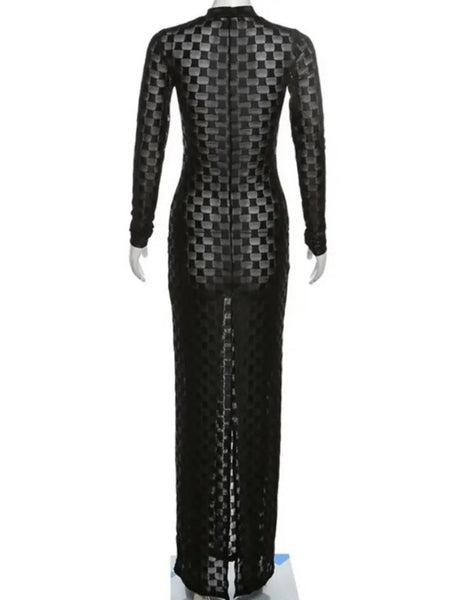 Women Sexy Printed See Through Full Sleeve Maxi Dress