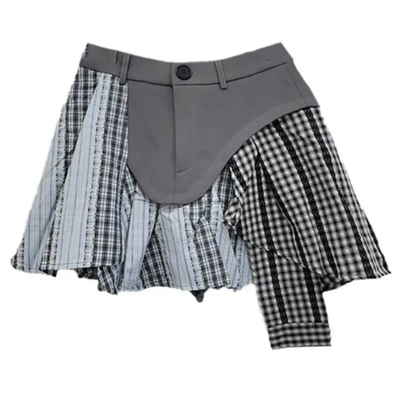 Women Fashion Color Plaid Patchwork Skirt