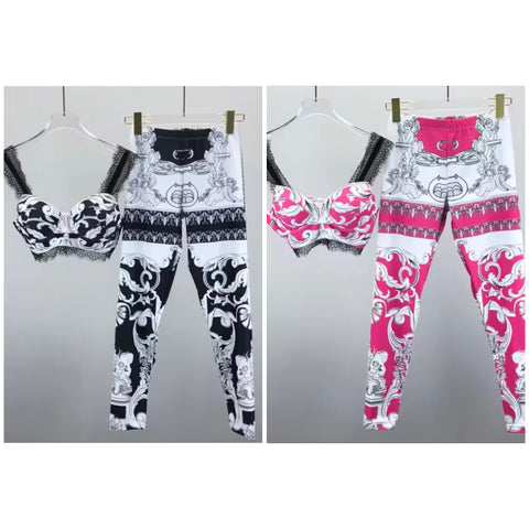 Women Sleeveless Printed Crop Two Piece Fashion Pant Set