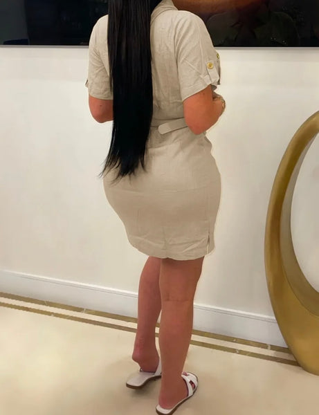 Women Fashion Button Up Short Sleeve Dress