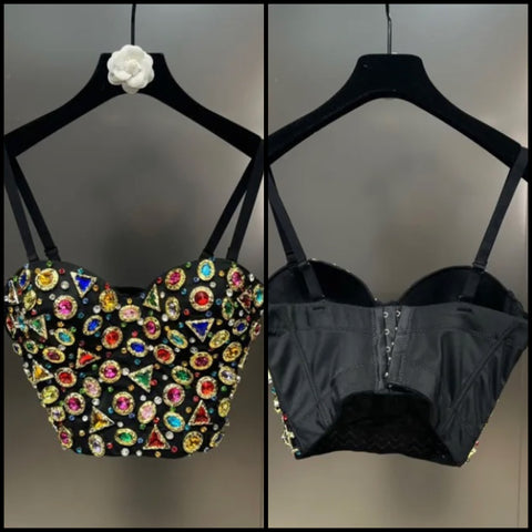 Women Sleeveless Colorful Crystal Rhinestone Fashion Crop Top