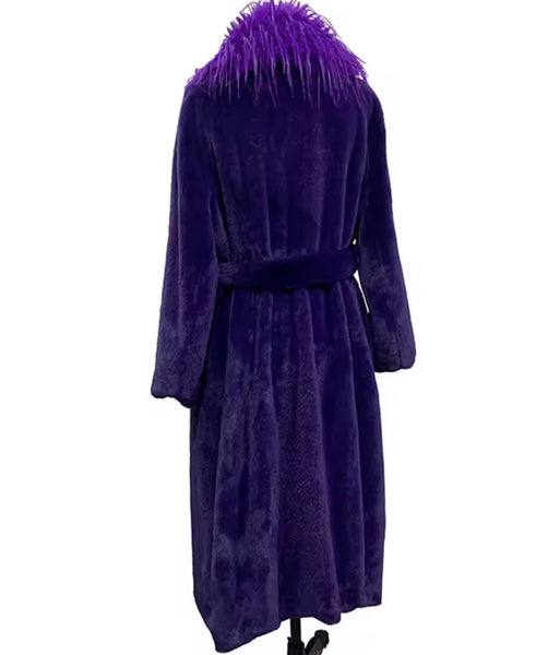 Women Purple Faux Fur Fashion Trench Warm Coat