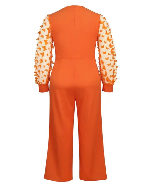 Women Sexy Orange Full Sleeve Belted Wide Leg Jumpsuit