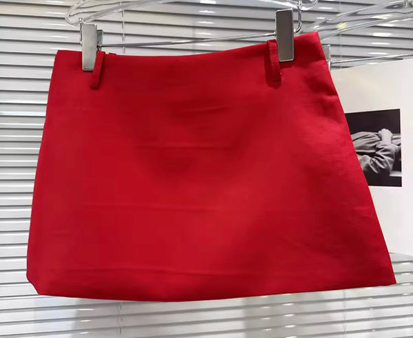 Women White Full Sleeve Two Piece Red Skirt Set