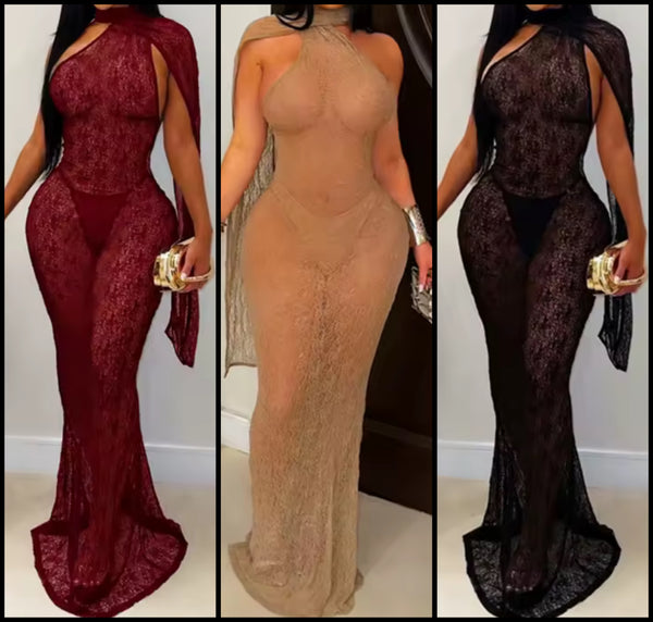Women Sexy Lace Halter Open Back Sleeveless Maxi Dress