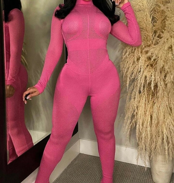 Women Sexy Full Sleeve Mesh Patchwork Jumpsuit