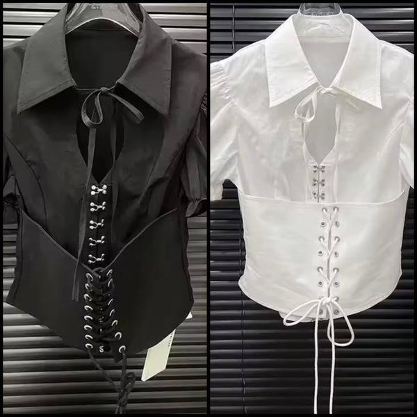 Women Collar Short Sleeve Fashion Corset Top