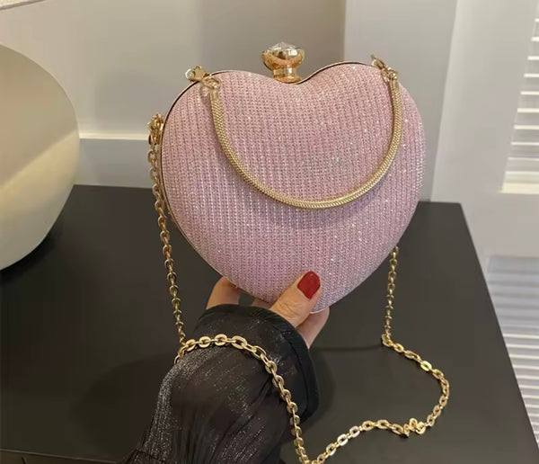 Women Fashion Heart Shape Chain Handbag Purse