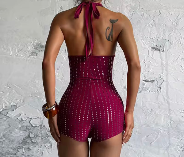 Women Sexy Halter Sleeveless Sparkly Romper